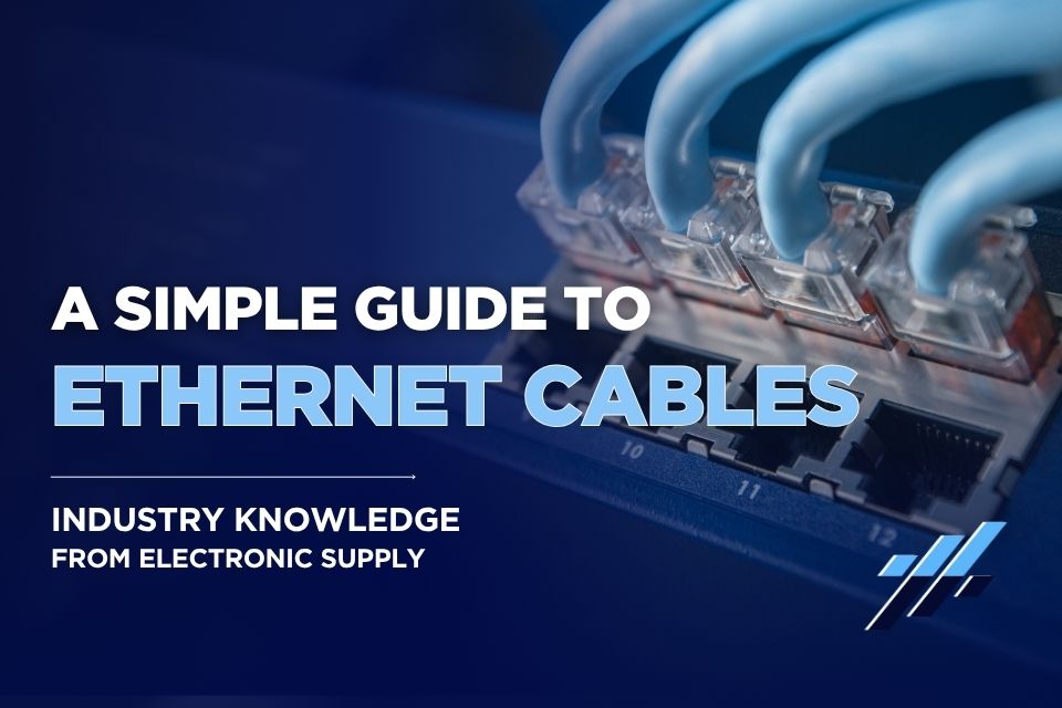 Close-up of Ethernet cables connected to a network switch from Electronic Supply